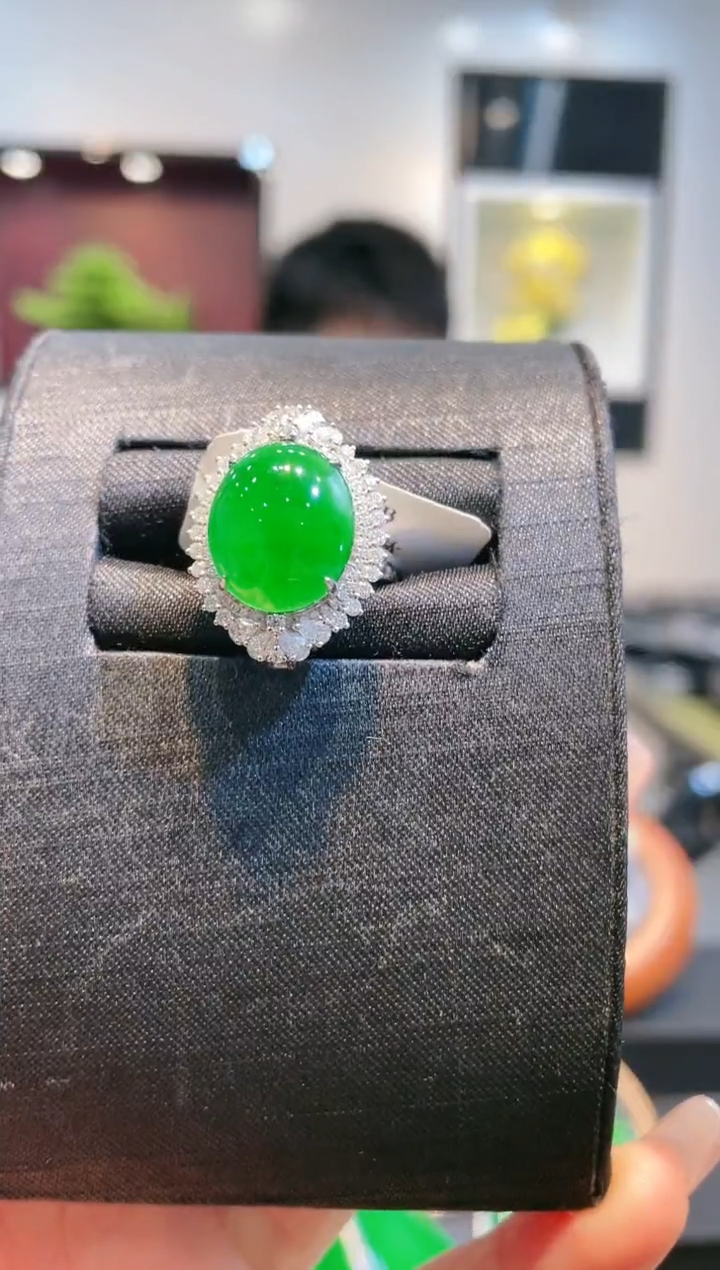 【闪购商品】翡翠颈饰18K金镶嵌A91天然A货翡翠两用款戒指