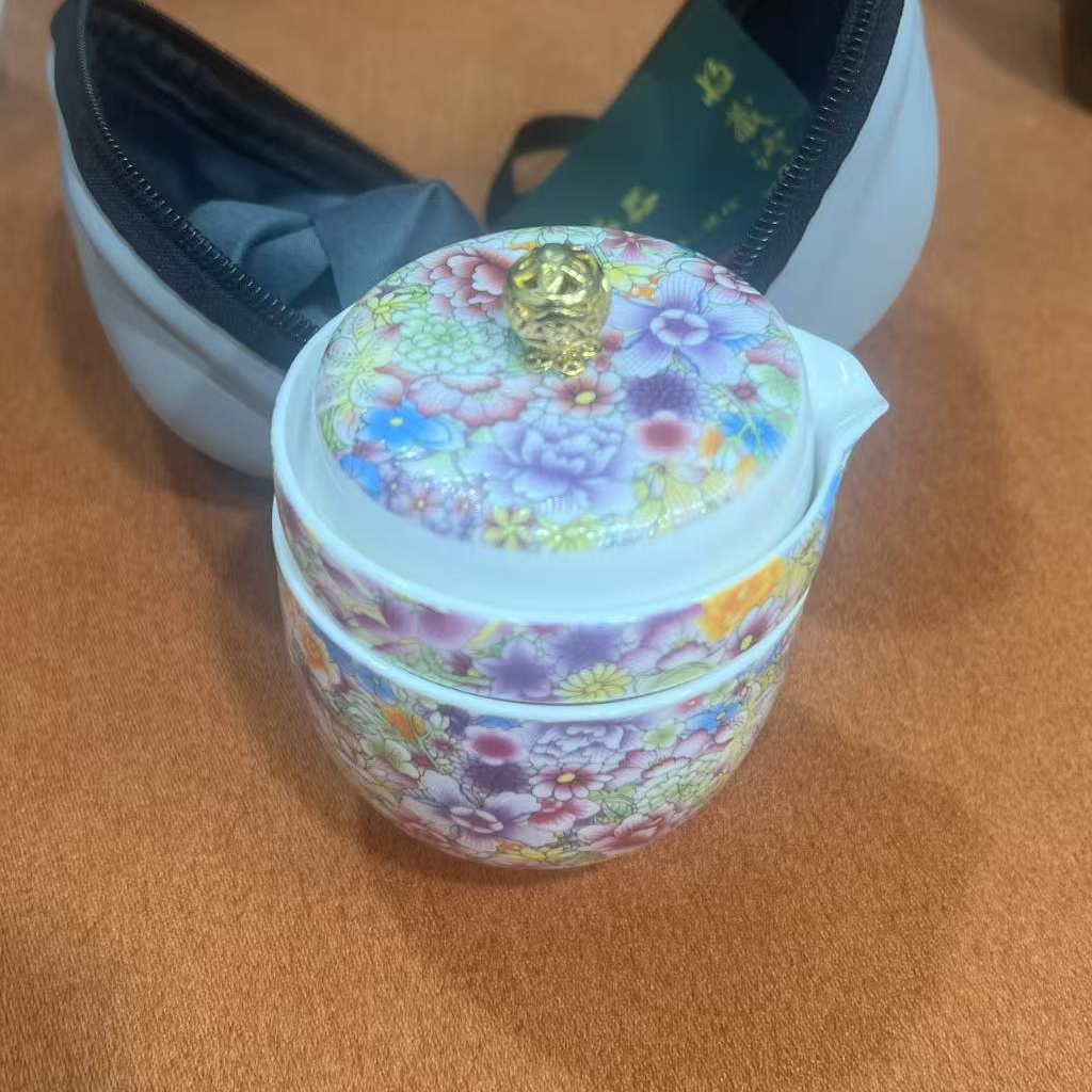 珐琅彩繁花似锦旅行茶具套装D55