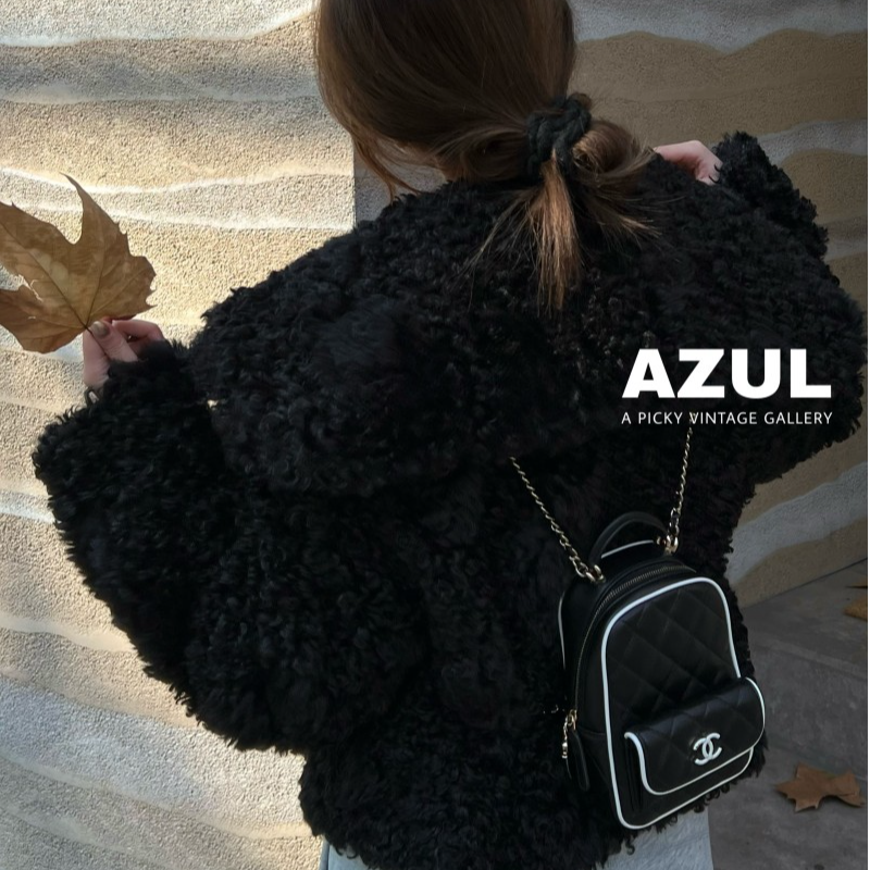 99新 Chanel/香奈儿 Azul-25P黑白羊皮双C mini双肩小书包/53793