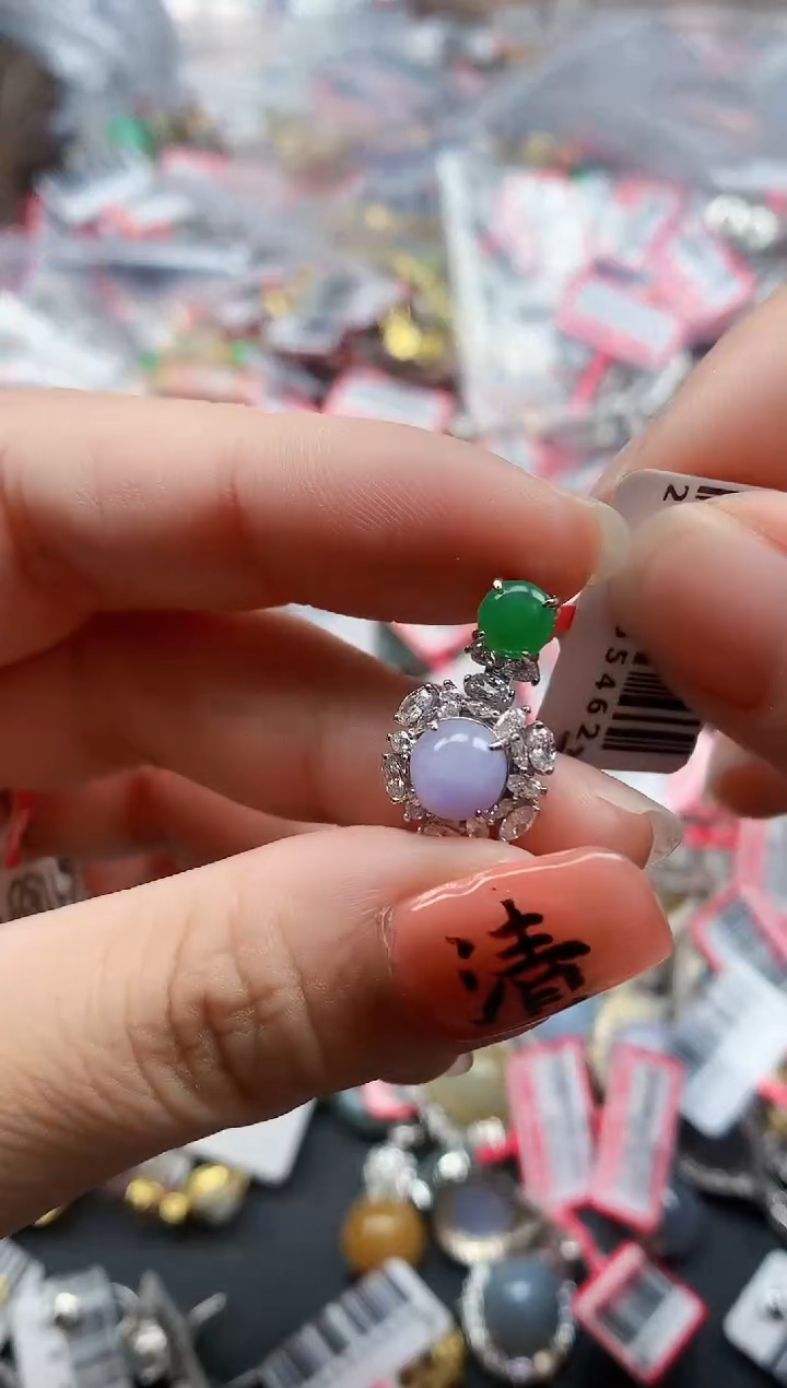 银S925镶嵌戒指翡翠天然A货缅甸翡翠