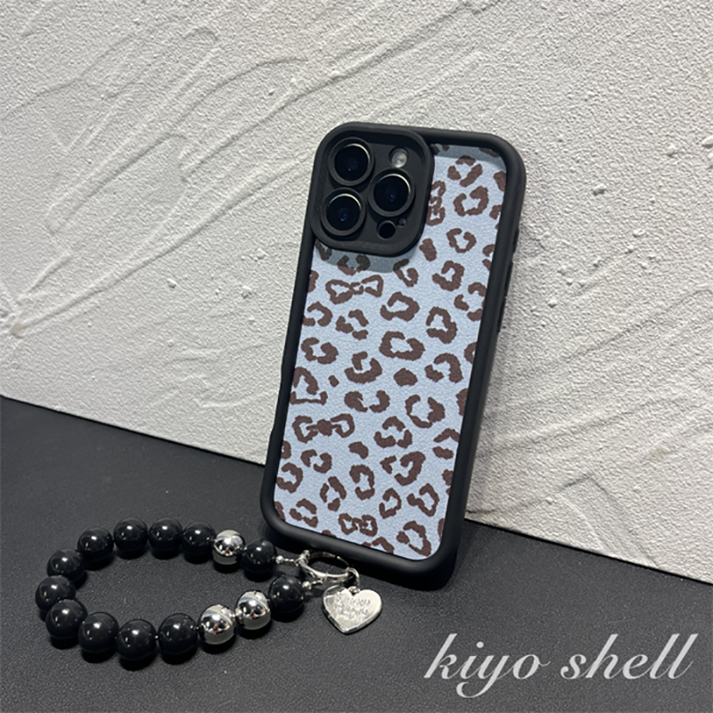 蓝蝴蝶结豹纹适用苹果17pro手机壳iPhone16华为vivo小米17oppo