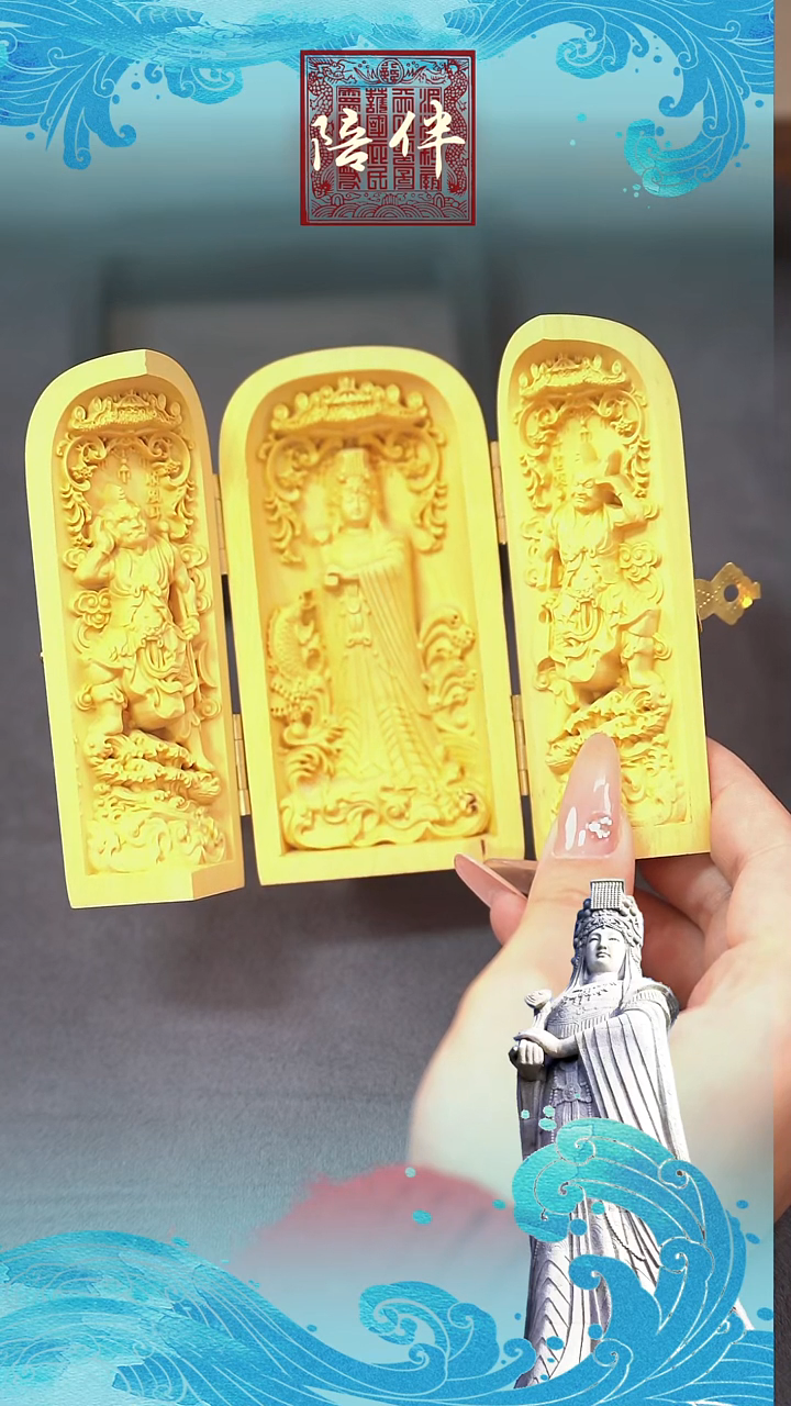 木质类三开妈祖像中式国风