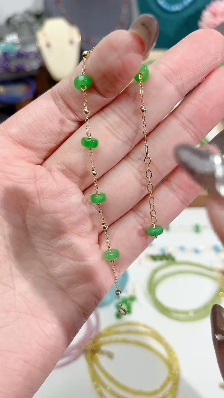 【闪购商品】翡翠手链14K金镶嵌满79