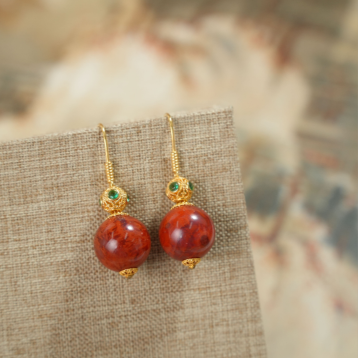 【老掌柜讲珠宝】南红18K火焰纹耳环 M051701