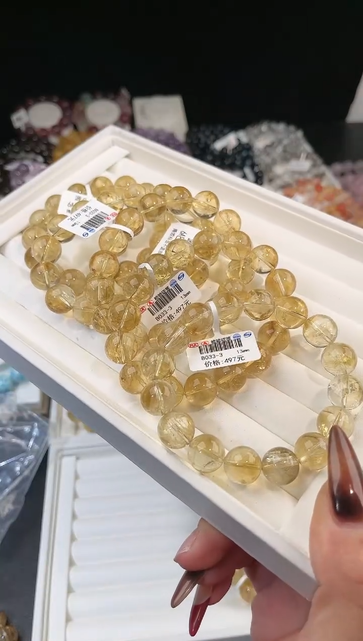 【闪购商品】水晶手链未镶嵌多样性发一黄阿赛13mm