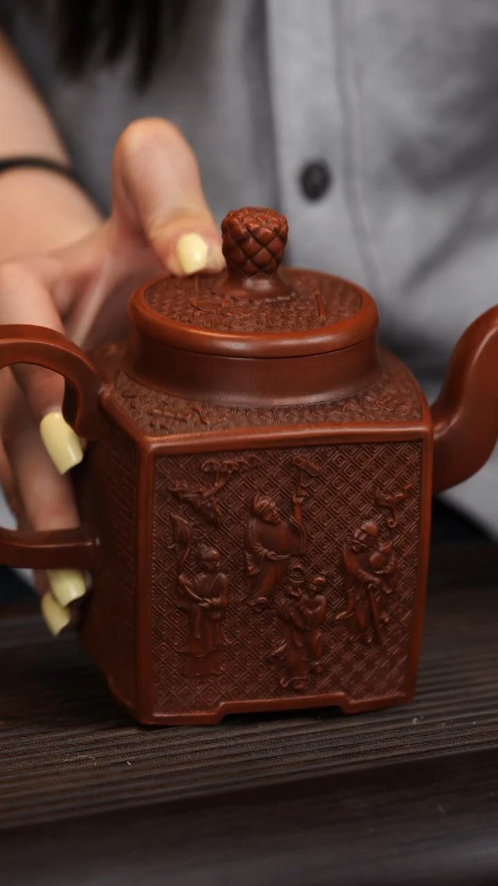 茶壶紫砂邵沛华/朱泥/福寿双全/380c