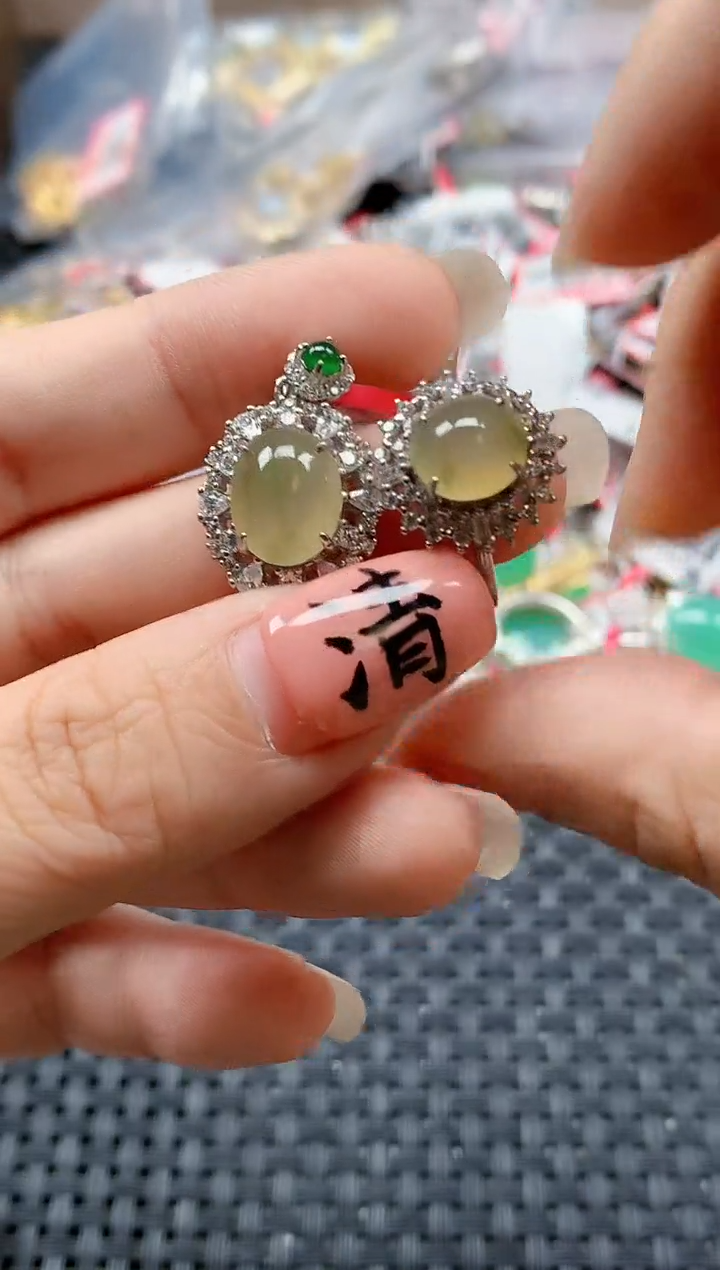 银S925镶嵌戒指翡翠天然A货缅甸翡翠