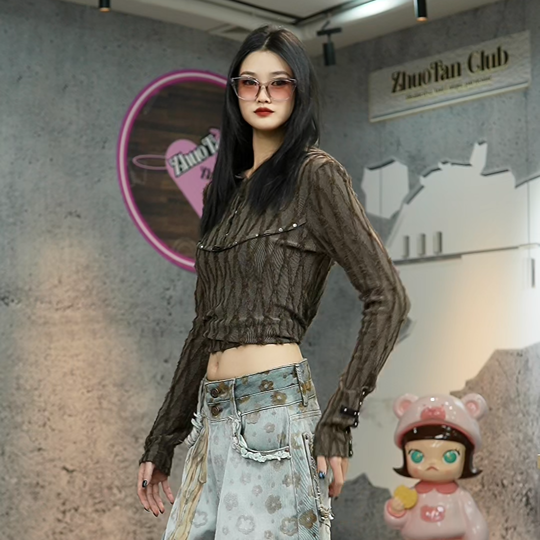 秋冬新款毛原创设计提花连帽打底长袖t恤女百搭个性潮流时尚上衣