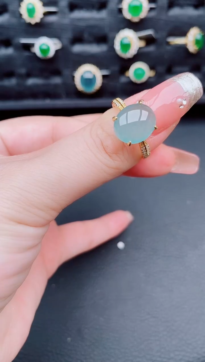 翡翠戒指银S925镶嵌天然a货翡翠385
