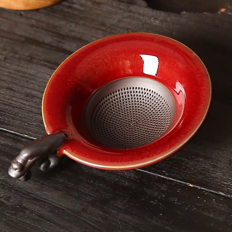 龙年红色创意茶漏茶道茶具配件陶瓷过滤网9
