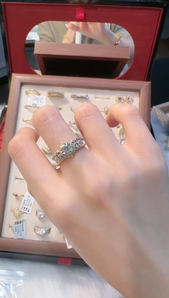 【闪购商品】钻石戒指/指环18K金镶嵌1克拉雕金钻戒12#16#