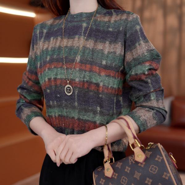 2025新款提灯挽月优雅圆领高端小衫套头时髦长袖上衣打底衫女