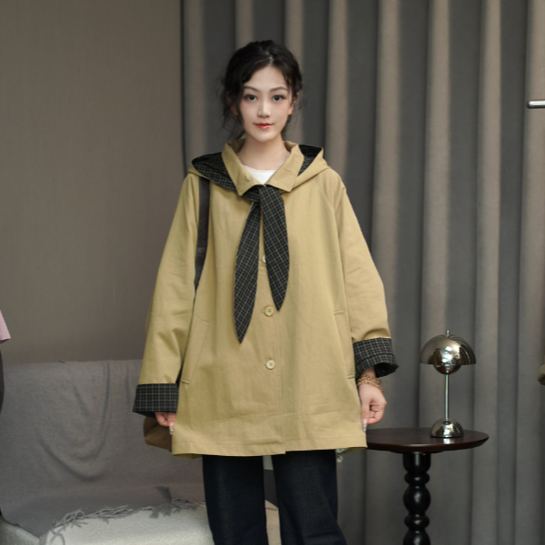 【一恬家】2025欧韩版休闲减龄个性风衣外套女（帽子可拆卸）~