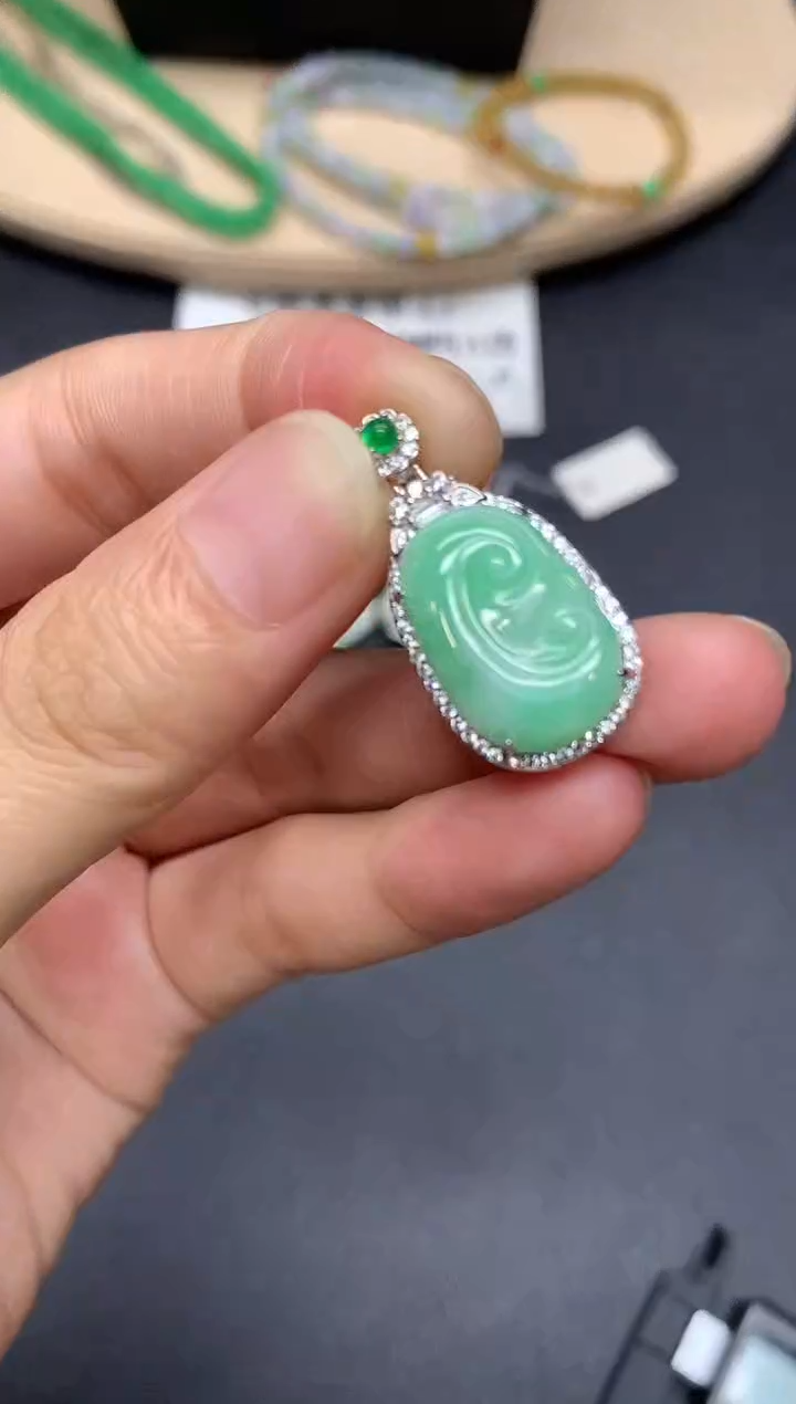 翡翠银S925镶嵌吊坠(不含链)如意【多样性发其一】