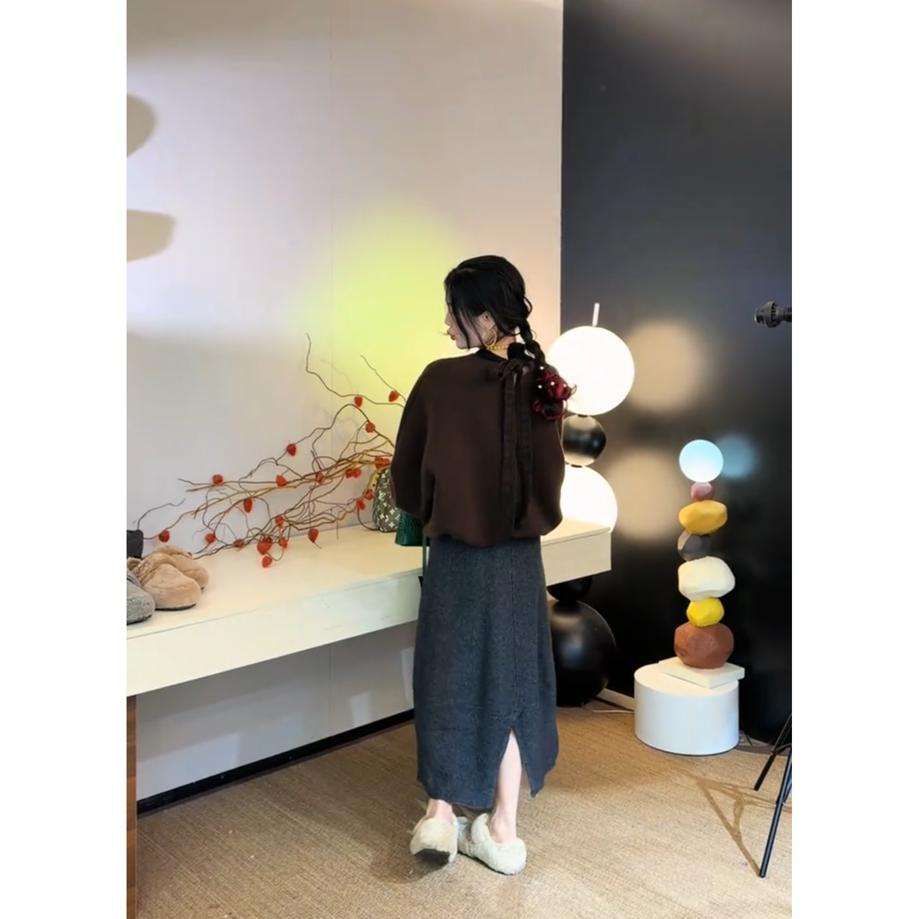 李豆儿 小众定制韩系 绵羊毛 后背可系带灯笼袖毛衣上衣