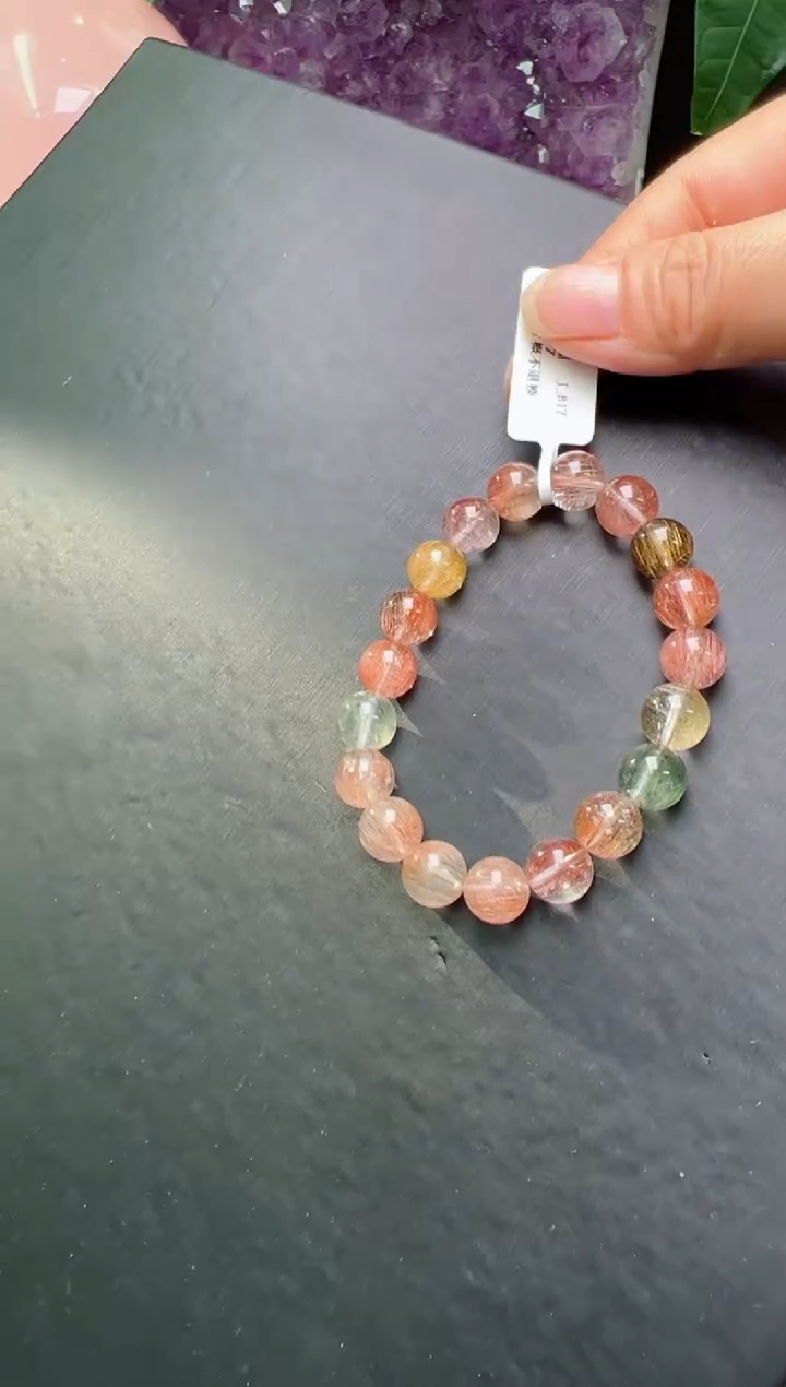 【闪购商品】水晶单圈未镶嵌彩发晶手串10m+  X26877