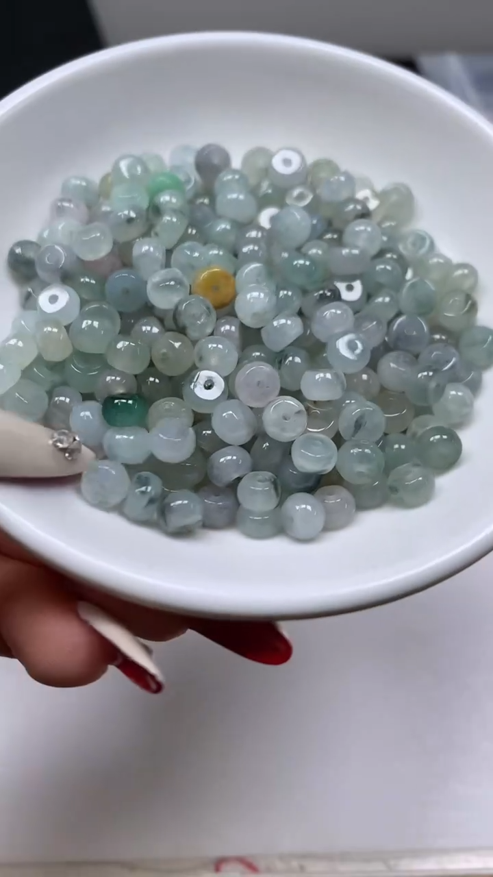 未镶嵌翡翠手饰M887翡翠 飘花算盘珠 3*6mm 10个20元