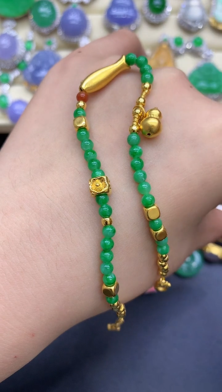 足金镶嵌手链翡翠332-中国好珍宝