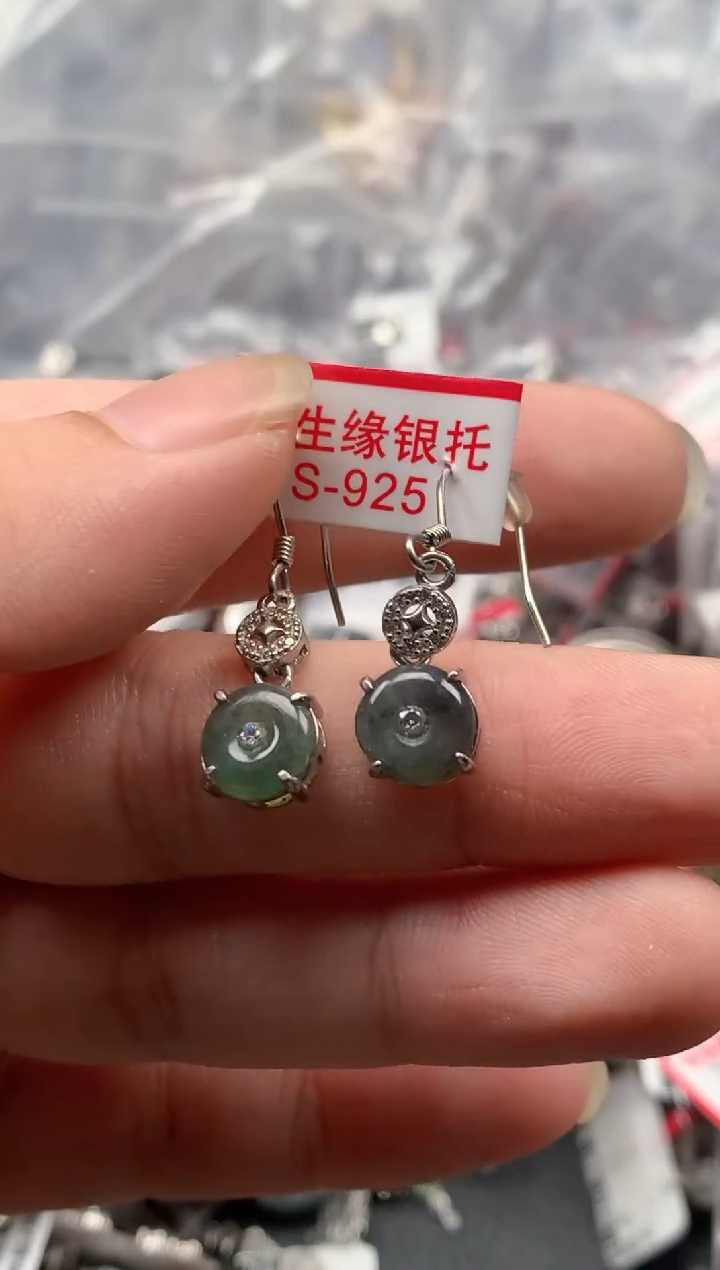 银S925镶嵌戒指翡翠天然A货缅甸翡翠