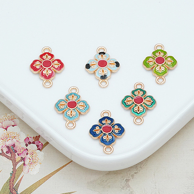 高保色合金电泳滴油仿翠吊饰diy国风祥云纹汉服旗袍发簪步摇挂饰