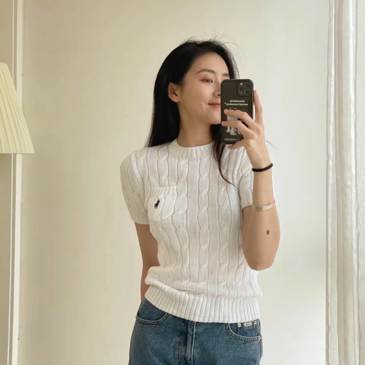 《多金》小马经典休闲纯色针织—套头口袋—短袖T恤小马刺绣百搭显瘦