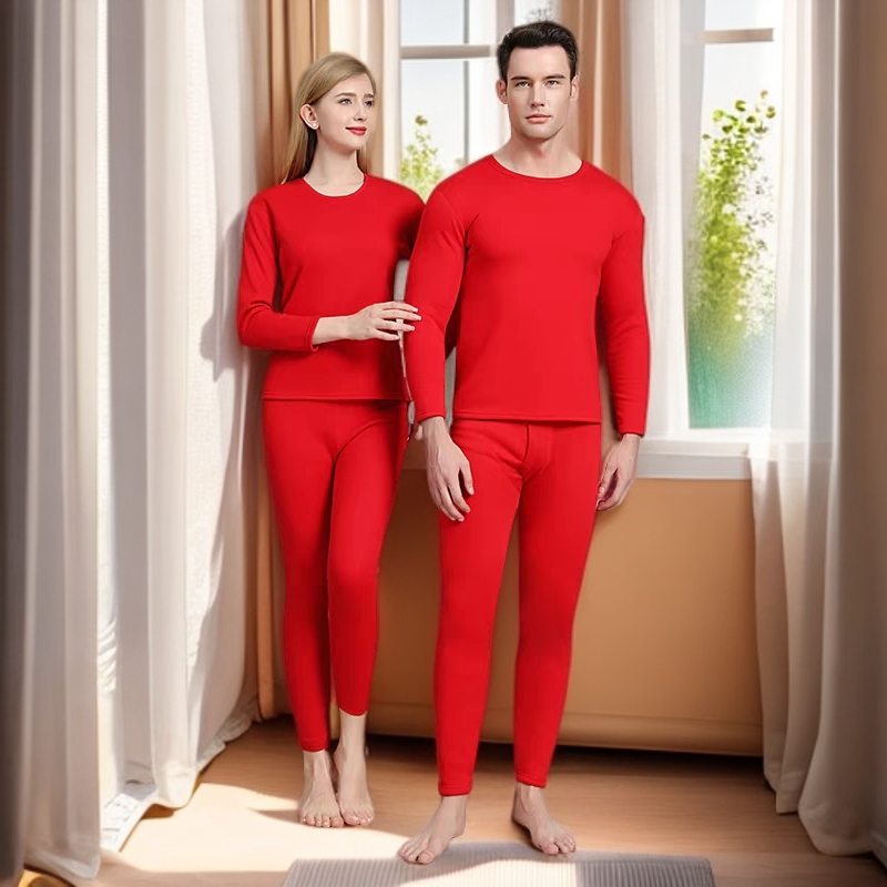 马年本命年大红保暖内衣套装【加绒加厚】羊绒秋衣秋裤青年结婚喜庆