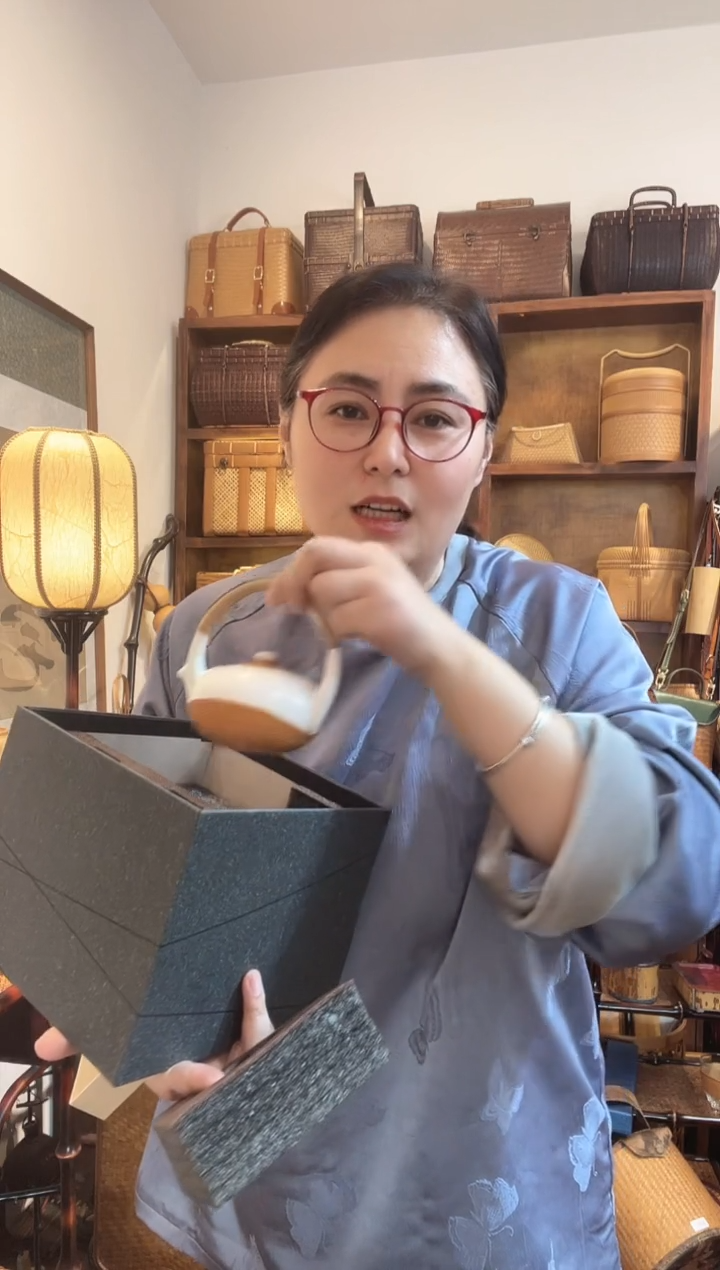 竹丝扣瓷花好月圆茶具套装