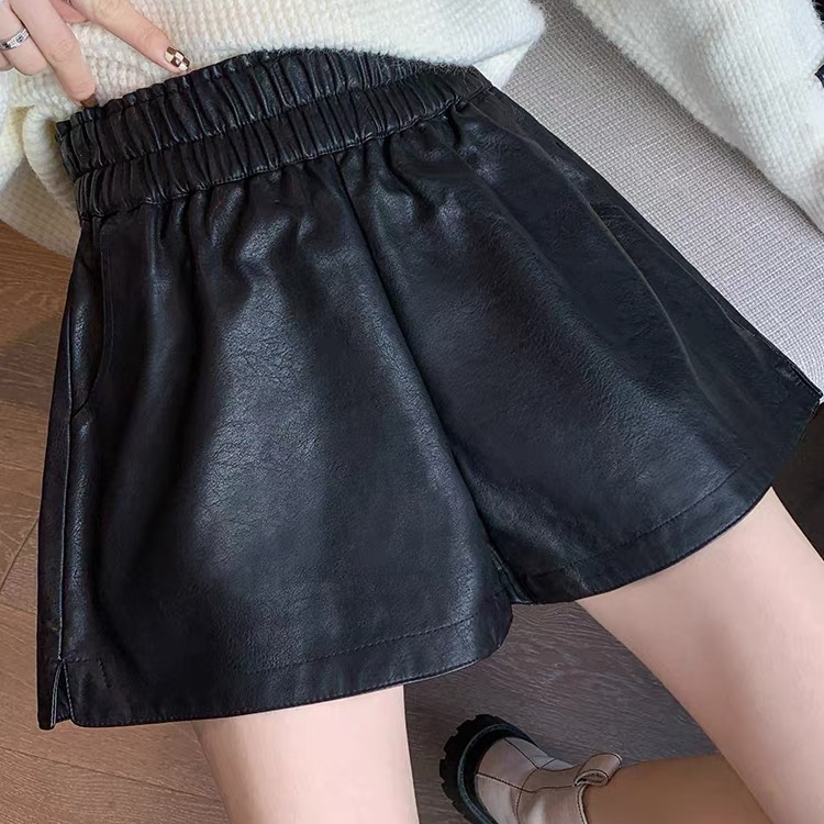 皮短裤女秋冬外穿2025新款高腰皮裤阔腿显瘦宽松打底靴裤