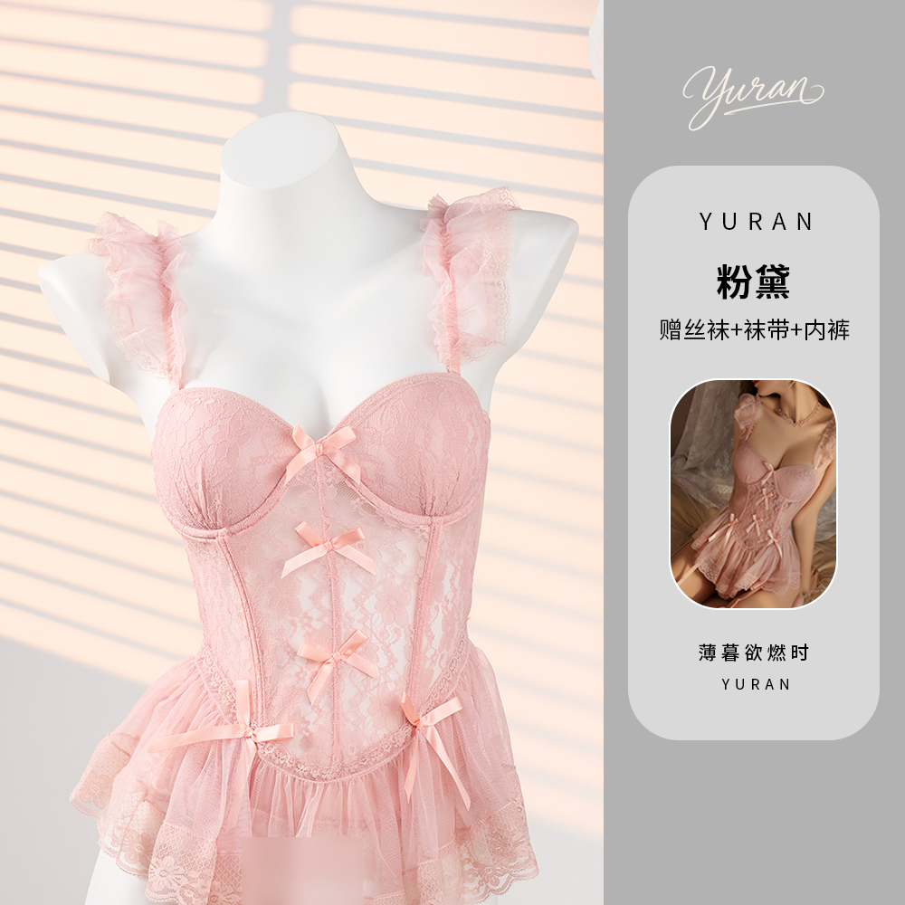 粉黛【80-200】大码时尚镂空吊带新款女士睡裙蕾丝显瘦