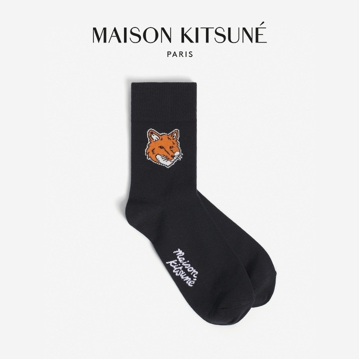 【秋冬新品】Maison Kitsune男女同款经典狐狸头棉混纺短袜袜子