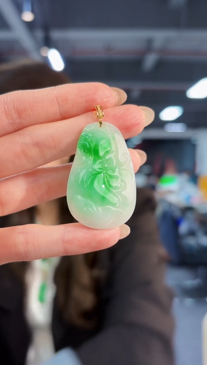 【闪购商品】翡翠颈饰18K金镶嵌缅料A货/支持复检/一件