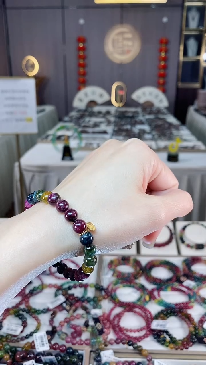 未镶嵌老矿碧玺色标彩虹单圈手串7mm+碧玺dan多样性发货一条