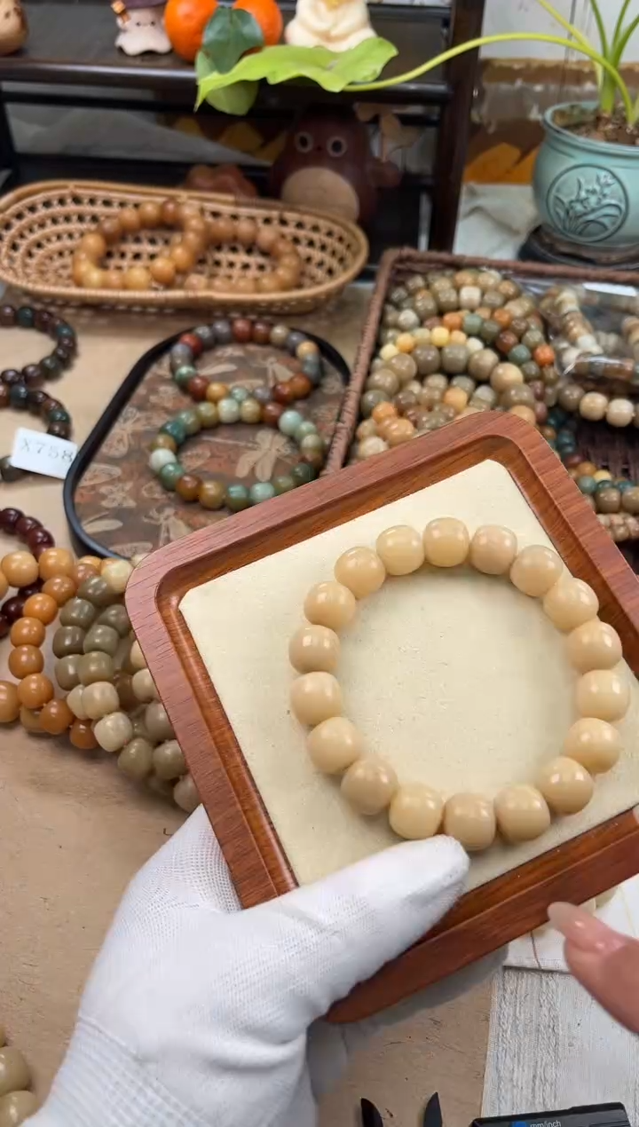 手串菩提根/象牙果x858 卡14.5 干磨奶咖老料