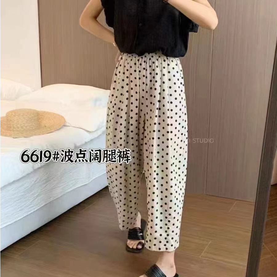 358S6619春夏新款时尚格子波点休闲裤女