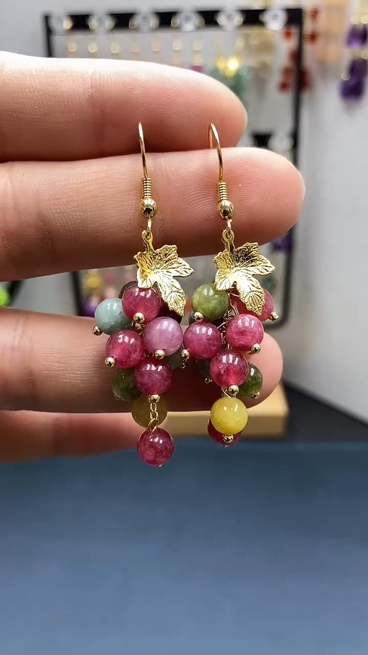 【闪购商品】碧玺耳饰银S925镀金镶嵌尺寸6mm葡萄04