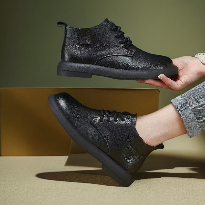断码马丁靴3浅口圆头透气修面皮森系胶粘单鞋高帮舒适加绒厚底