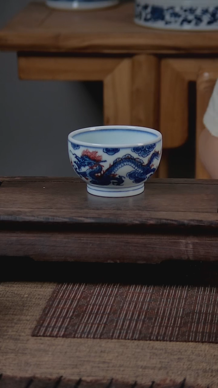 折葵非器手工手绘釉里红双龙禅定杯