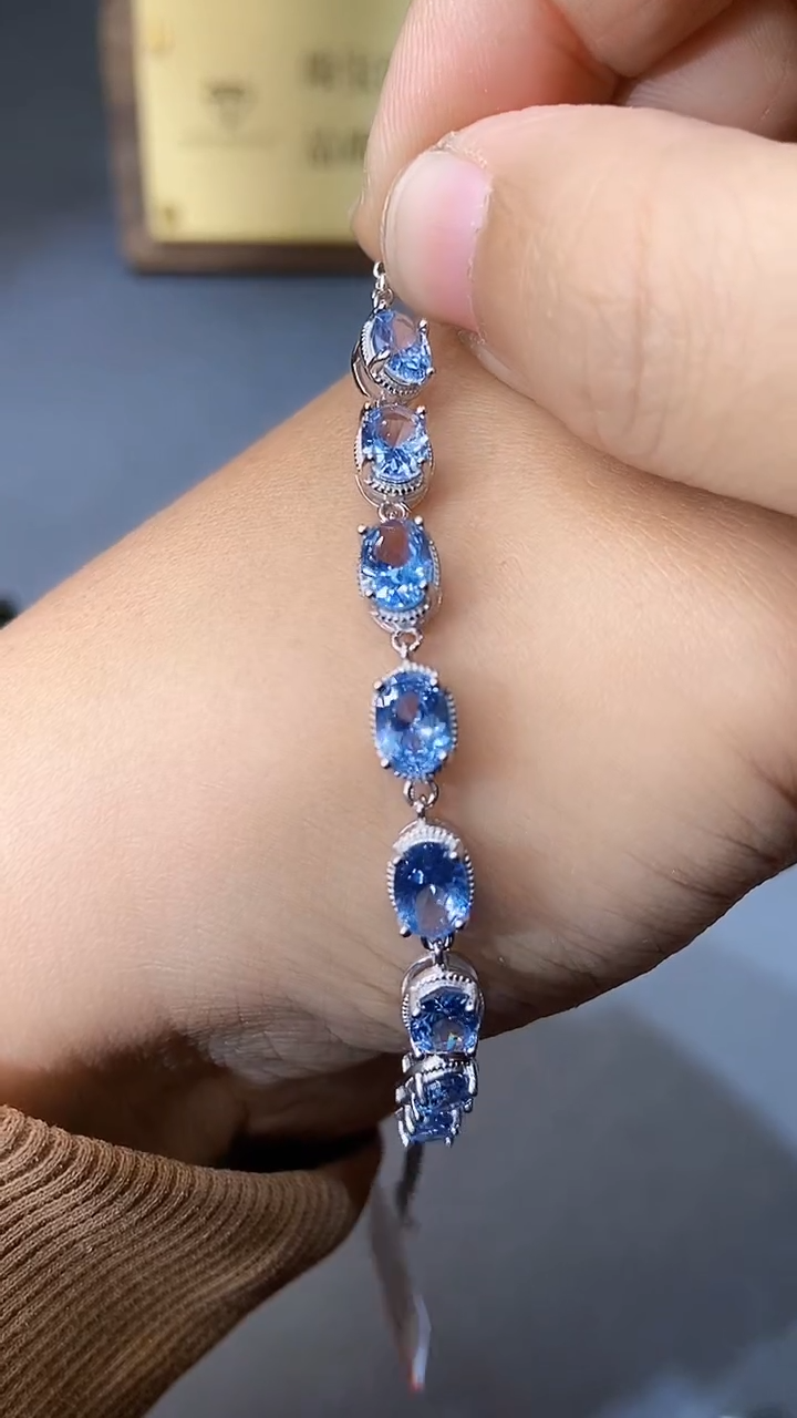 【闪购商品】海蓝宝石手链银S925镶嵌354