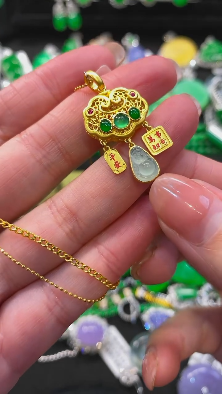 【闪购商品】翡翠耳饰18K金镶嵌套链