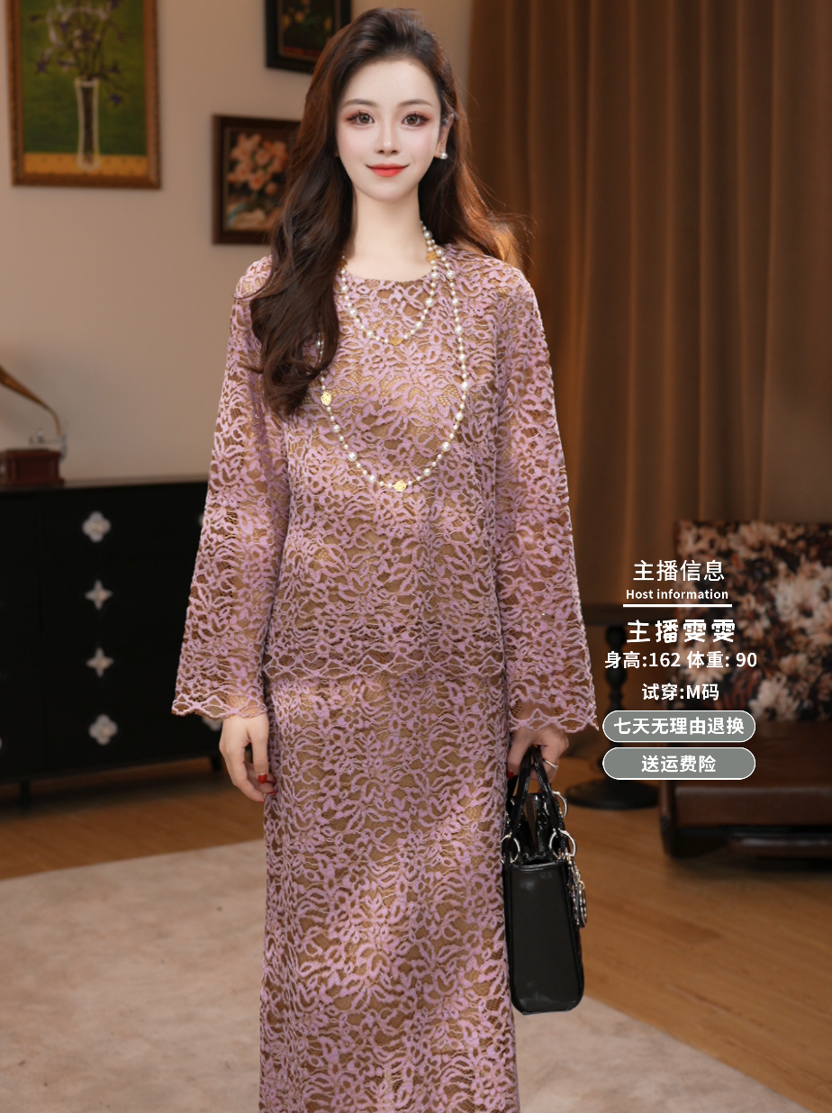 提花秋冬复古大码套装气质碎花长裙时尚套装加厚显瘦