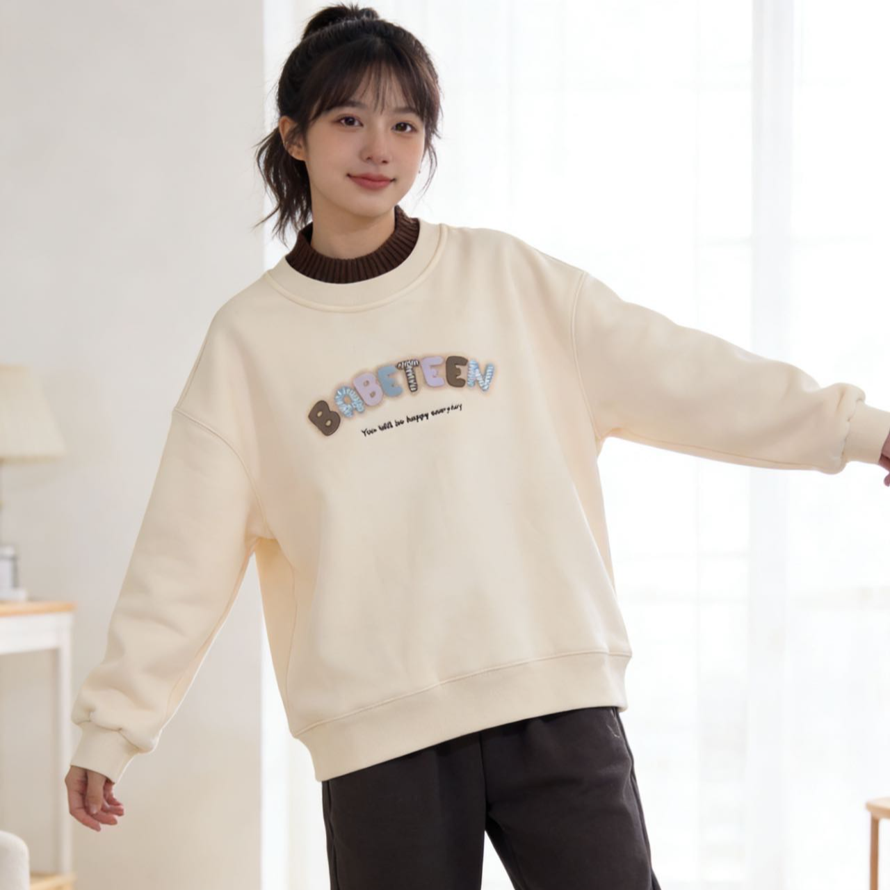 9633639高端专享秋冬款儿童加绒卫衣米色（靠谱）