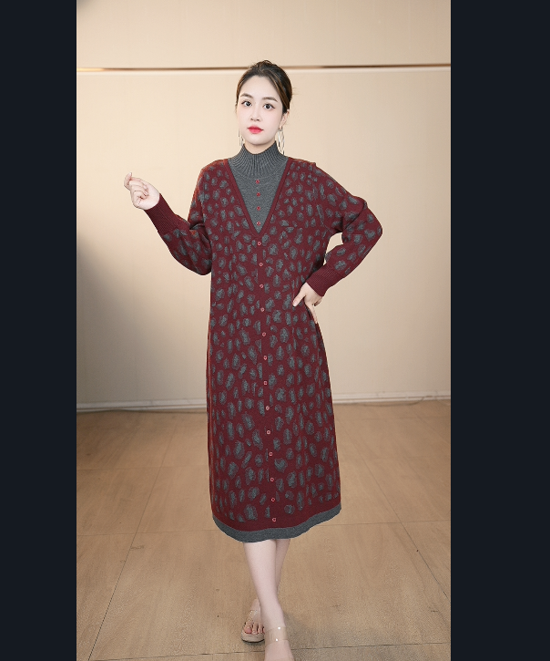 【嘉施兰格】1727高级纯色半高领连衣裙2025冬季波点中长款裙子优雅