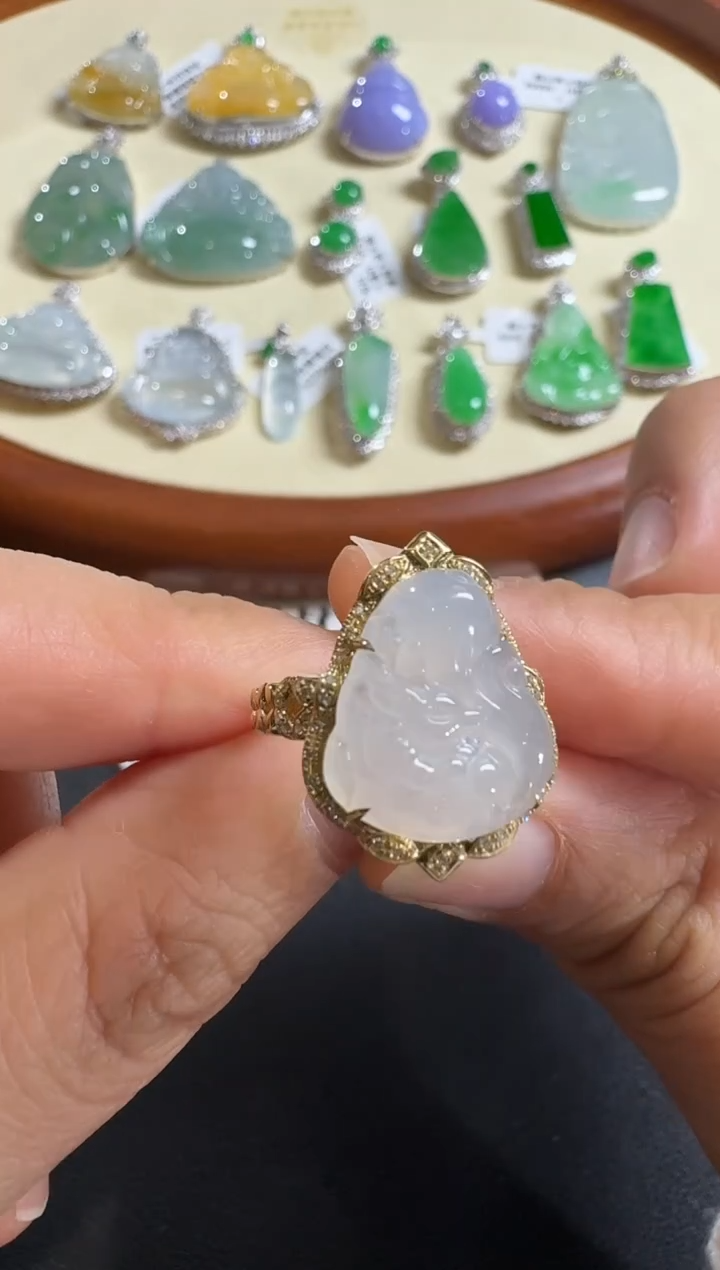 【闪购商品】翡翠戒指18K金镶嵌【源头工厂】钻石镶嵌