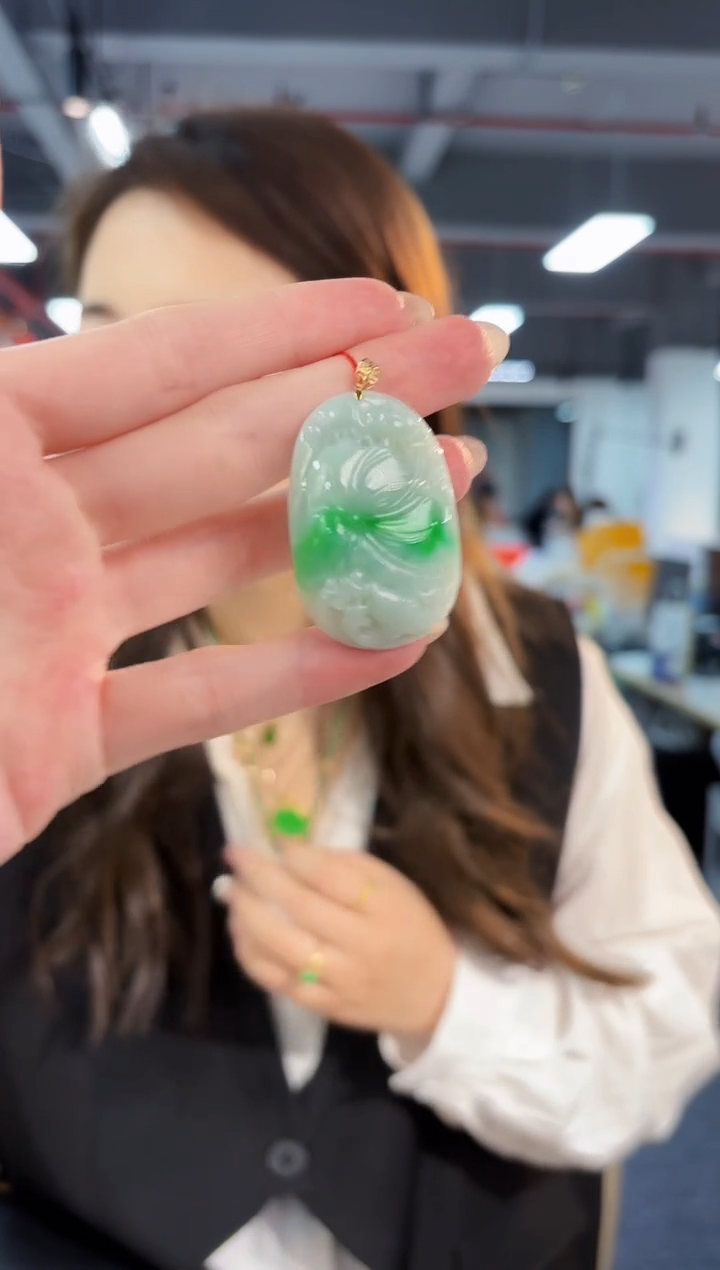 【闪购商品】翡翠吊坠(不含链)18K金镶嵌缅料A货/支持复检/一件