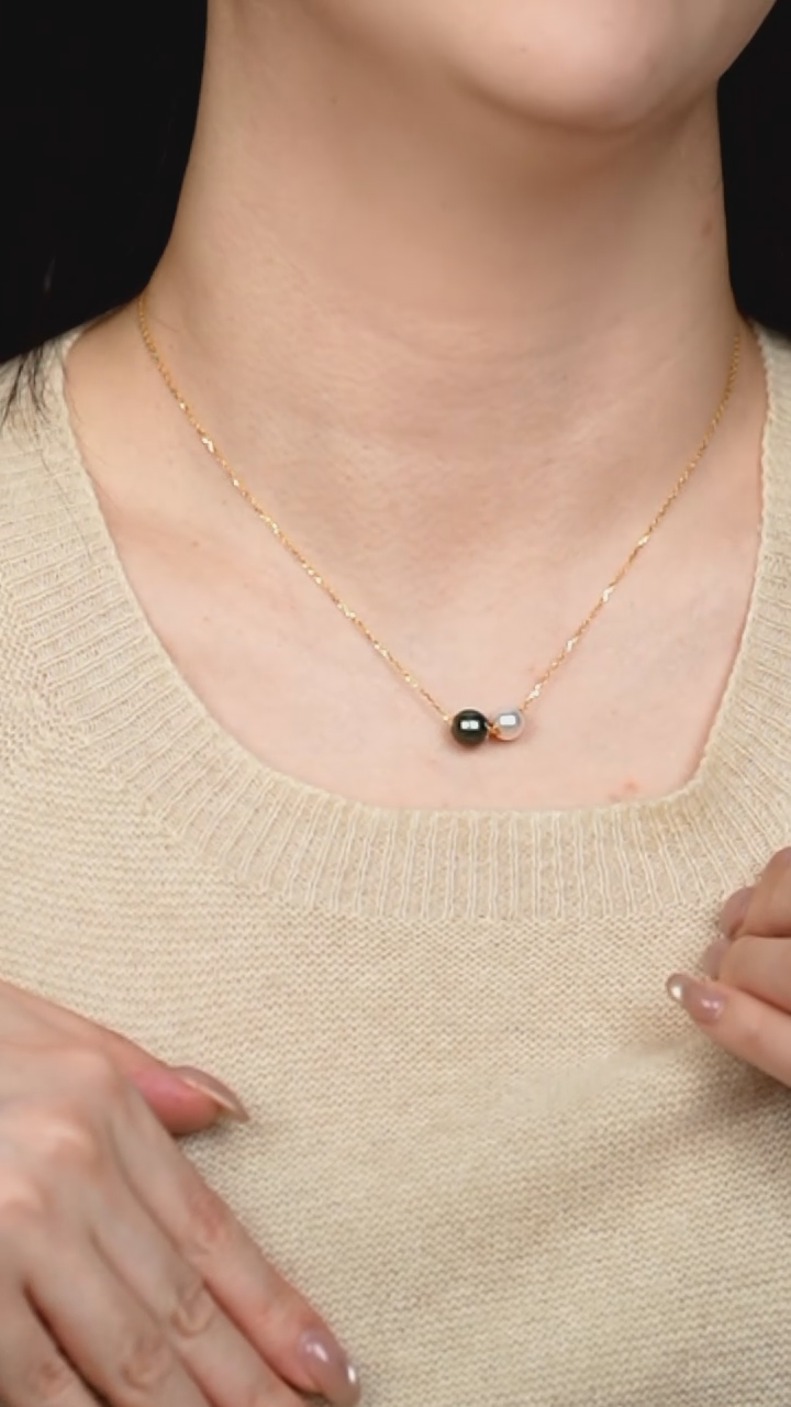 吊坠(赠链)18K金镶嵌海水珍珠7-8akoya 8-9大溪地双珠路路通