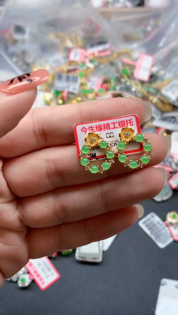 银S925镶嵌戒指翡翠天然A货缅甸翡翠