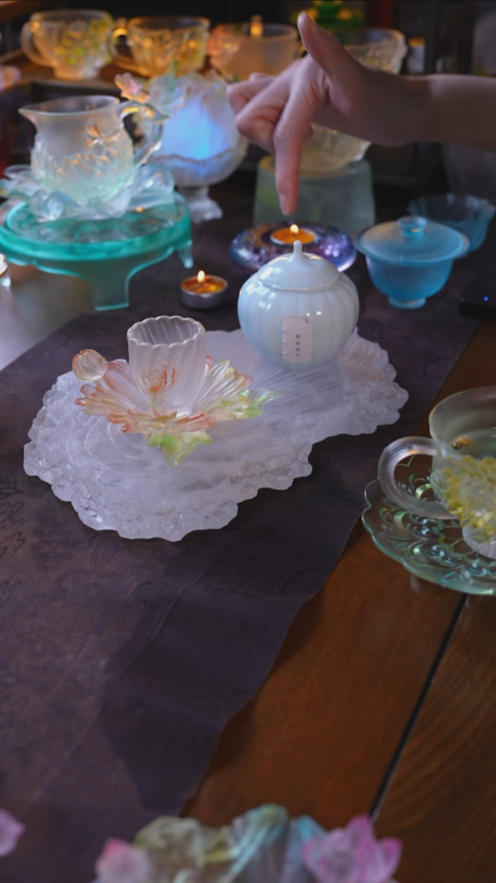 手工艺品琉璃蜀菊1杯1托+悬崖菊花1罐