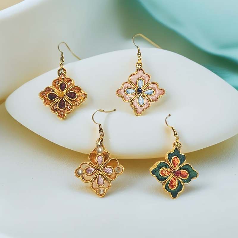 非金属布艺耳饰 【璀璨敦煌】系列手工轻奢新中式配饰耳饰耳环气质