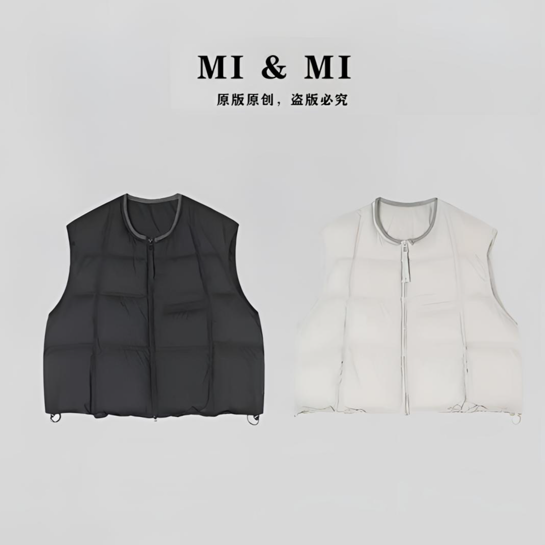 YUE JI 秋冬上新“白鸭绒”双拉链羽绒龟背马甲-2502-314