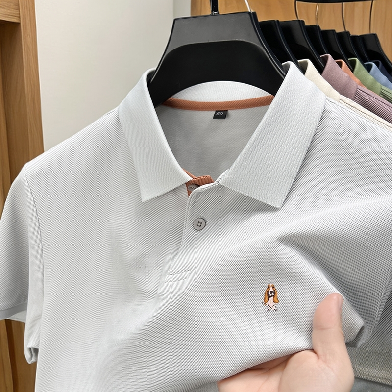 暇步士短袖POLO衫男士夏季新款桑蚕丝凉感免烫透气中青年男款t恤